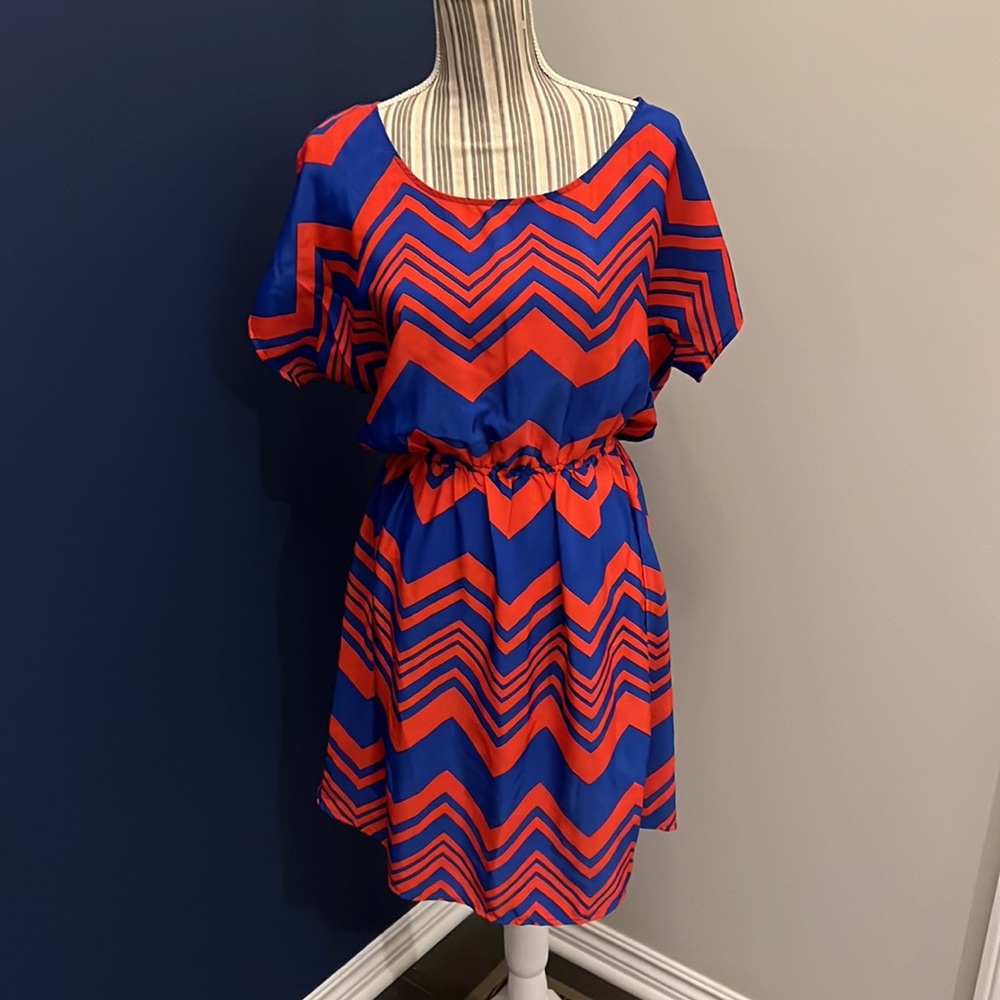 Fun & Flirt Red & Blue Chevron Dress - Large